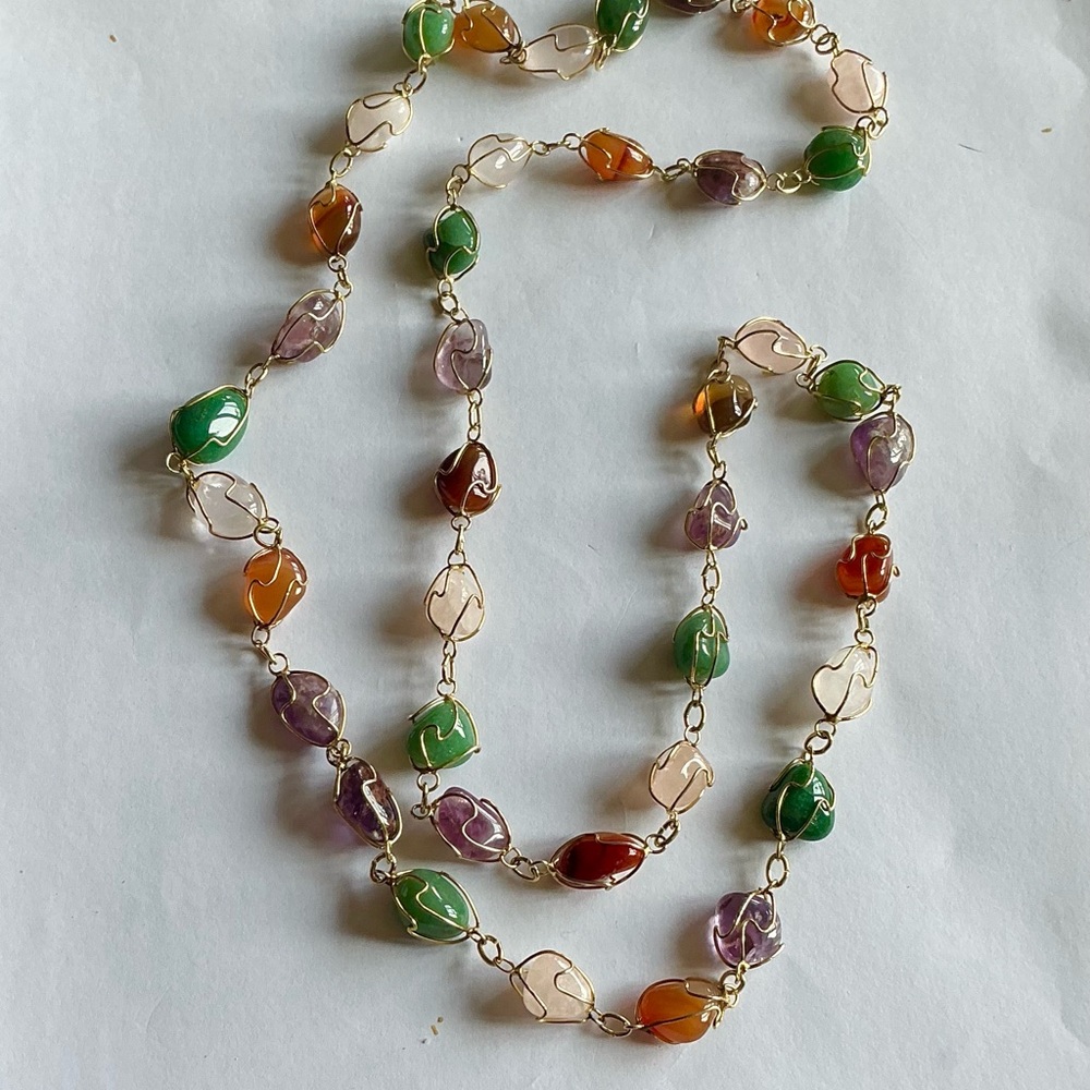 Stunning Vintage Wrapped Multicolor Gemstone Necklace